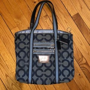Blue Coach Poppy OpArt Glam tote